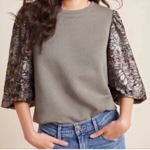 Anthropologie Amadi metallic puff sleeve grey pullover sweatshirt size S